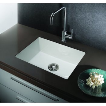 ALFI brand 23" Fireclay Undermount Kitchen Sink in White, 23-1/4" W x 17-1/4" D x 8-1/2" H