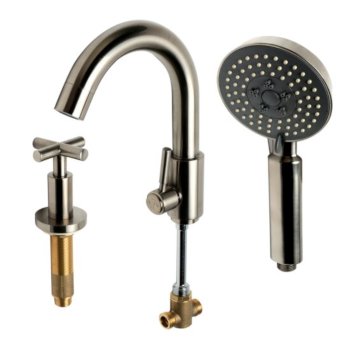 ALFI brand Deck Mounted Tub Filler with Hand Held Showerhead, Faucet Height: 13-5/8'' H, Spout Reach: 9-1/8'' D, Spout Height: 10'' H, Brushed Nickel