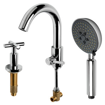 ALFI brand Deck Mounted Tub Filler with Hand Held Showerhead, Faucet Height: 13-5/8'' H, Spout Reach: 9-1/8'' D, Spout Height: 10'' H, Polished Chrome, Product Left Side View