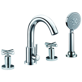ALFI brand Deck Mounted Tub Filler with Hand Held Showerhead, Faucet Height: 13-5/8'' H, Spout Reach: 9-1/8'' D, Spout Height: 10'' H, Polished Chrome, Product View