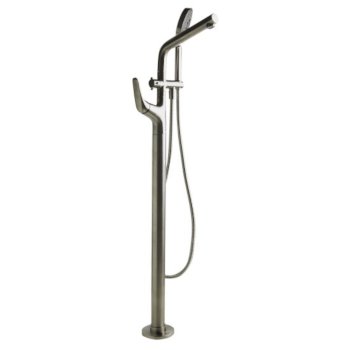 Alfi brand Brushed Nickel Floor Mounted Tub Filler + Mixer /w Additional Hand Held Shower Head, 6-3/4" D x 35-5/8" H