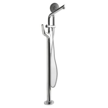 Alfi brand Polished Chrome Floor Mounted Tub Filler + Mixer /w Additional Hand Held Shower Head, 6-3/4" D x 35-5/8" H