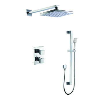 ALFI brand 2-Way Thermostatic Square Shower Set in Polished Chrome, Shower Height: 26'' H, Spout Reach: 15-7/8'' D, Product Left Side View