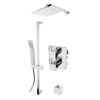 ALFI brand 2-Way Thermostatic Square Shower Set in Polished Chrome, Shower Height: 26" H, Spout Reach: 15-7/8" D