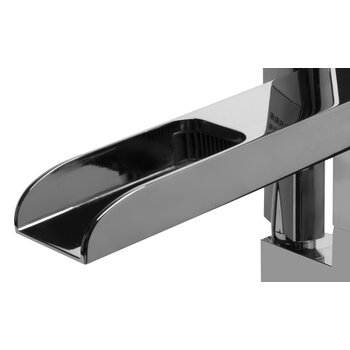 Alfi brand Polished Chrome Single Hole Floor Mounted Waterfall Tub Filler, 5-1/8'' W x 38-1/4'' D x 38-1/4'' H, Polished Chrome Spout Close Up View