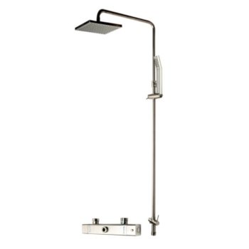 ALFI brand Square Style Thermostatic Exposed Shower Set in Brushed Nickel, Shower Height: 52-1/2" H, Spout Reach: 18-3/8" D, Spout Height: 47-7/8" H