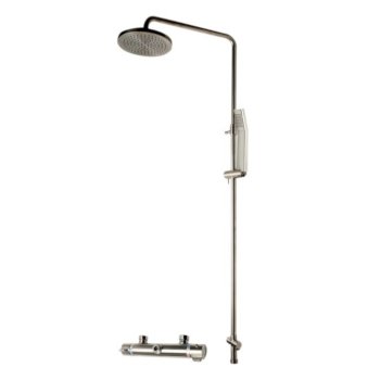 ALFI brand Round Style Thermostatic Exposed Shower Set in Brushed Nickel, Shower Height: 52-1/8" H, Spout Reach: 8" D, Spout Height: 47-5/8" H