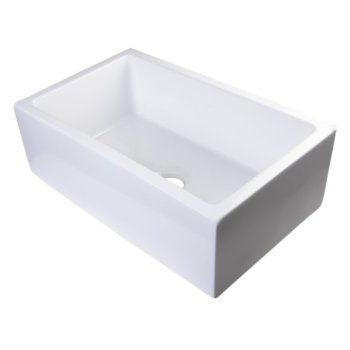 Alfi brand 30" White Smooth Apron Solid Thick Wall Fireclay Single Bowl Farm Sink, 30" W x 18-1/8" D x 10" H
