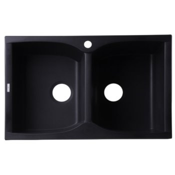 Alfi brand Black 32" Drop-In Double Bowl Granite Composite Kitchen Sink, 31-1/8" W x 19-11/16" D x 9-1/4" H