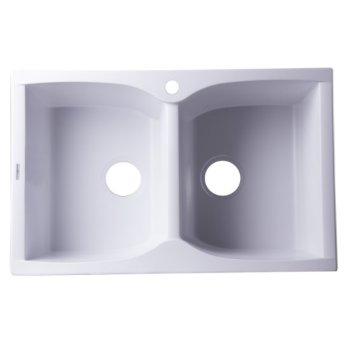 Alfi brand White 32" Drop-In Double Bowl Granite Composite Kitchen Sink, 31-1/8" W x 19-11/16" D x 9-1/4" H