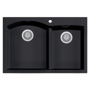 Alfi brand Black 33" Double Bowl Drop In Granite Composite Kitchen Sink, 33" W x 22" D x 9-1/2" H