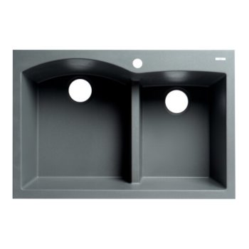 ALFI brand 33" Double Bowl Drop In Granite Composite Kitchen Sink in Titanium, 33" W x 22" D x 9-1/2" H