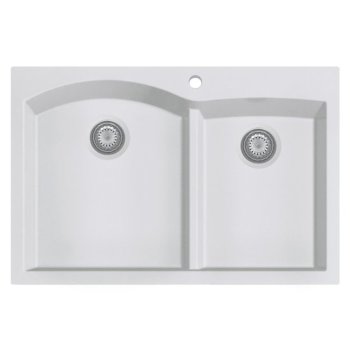 Alfi brand White 33" Double Bowl Drop In Granite Composite Kitchen Sink, 33" W x 22" D x 9-1/2" H