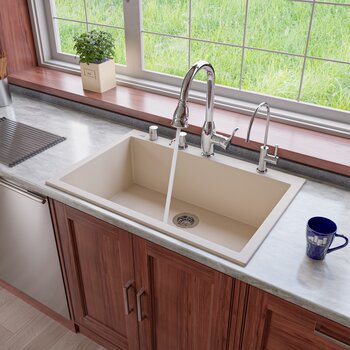 Alfi brand Biscuit 33" Single Bowl Drop In Granite Composite Kitchen Sink, 33" W x 22" D x 9-1/2" H