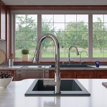 ALFI brand 33" Single Bowl Drop In Granite Composite Kitchen Sink in Titanium, 33" W x 22" D x 9-1/2" H