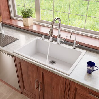 Alfi brand White 33" Single Bowl Drop In Granite Composite Kitchen Sink, 33" W x 22" D x 9-1/2" H