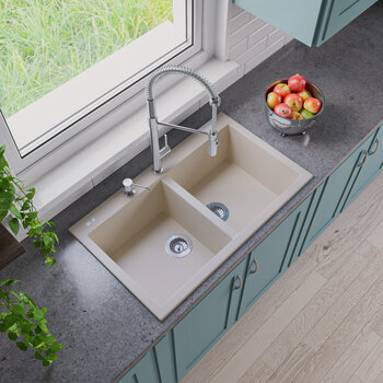 Alfi brand Biscuit 34" Drop-In Double Bowl Granite Composite Kitchen Sink, 33-7/8" W x 20-1/8" D x 8-1/4" H
