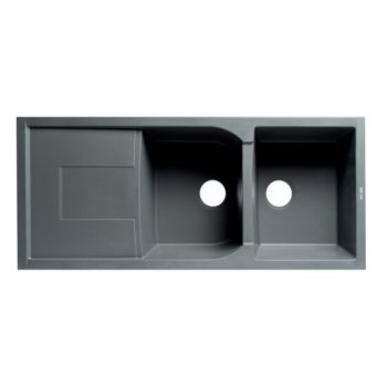 ALFI brand 46" Double Bowl Granite Composite Kitchen Sink with Drainboard in Titanium, 45-3/4" D x 19-3/4" W x 9-1/16" H