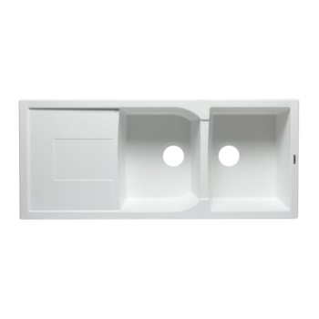 Alfi brand White 46" Double Bowl Granite Composite Kitchen Sink with Drainboard, 45-3/4" W x 19-3/4" D x 9-1/16" H