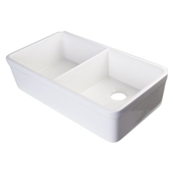 Alfi brand White 32" Double Bowl Lip Apron Fireclay Farmhouse Kitchen Sink with 1-3/4" Lip, 31-3/4" W x 17-3/4" D x 8" H