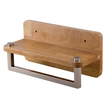 Alfi brand 12" Small Wooden Shelf with Chrome Towel Bar Bathroom Accessory, 11-3/4" W x 5-1/4" D x 4-3/4" H