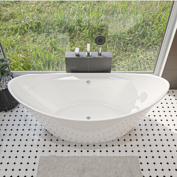Alfi brand 68'' White Oval Acrylic Free Standing Soaking Bathtub, 67-3/4'' W x 29-1/8'' D x 29-1/8'' H, 68'' White Oval Soaking Bathtub, Installed Overhead View