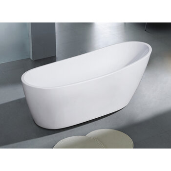 Alfi brand Oval Acrylic Free Standing Soaking Bathtub, 68'' White Tub Lifestyle Installed Angle View