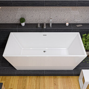 Alfi brand 67'' White Rectangular Acrylic Free Standing Soaking Bathtub, 66-3/4'' W x 31-1/2'' D x 23-5/8'' H, 67'' White Rectangular Soaking Bathtub, Installed Overhead View
