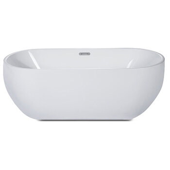 Alfi brand 67'' White Oval Acrylic Free Standing Soaking Bathtub, 66-7/8'' W x 29-1/2'' D x 22-7/8'' H, 67'' White Oval Soaking Bathtub, Product Front View