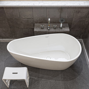 ALFI brand 59'' Oval Acrylic Free Standing Soaking Bathtub in White, 59'' W x 29-1/2'' D x 22-7/8'' H, 59'' White Oval Soaking Bathtub, Installed Overhead View