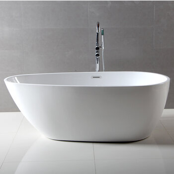 ALFI brand 59'' Oval Acrylic Free Standing Soaking Bathtub in White, 59'' W x 29-1/2'' D x 22-7/8'' H, 59'' White Oval Soaking Bathtub, Installed Front View