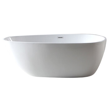 ALFI brand 59'' Oval Acrylic Free Standing Soaking Bathtub in White, 59'' W x 29-1/2'' D x 22-7/8'' H, 59'' White Oval Soaking Bathtub, Product Front View