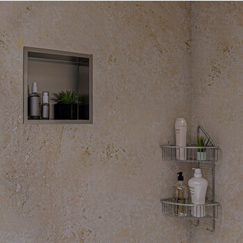 Alfi brand Corner Mounted Double Basket Shower Shelf Bathroom Accessory, 8-1/4'' W x 8-5/8'' D x 20-1/2'' H, Polished Chrome, Installed Angle View