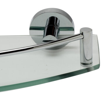 Alfi brand Wall Mounted Glass Shower Shelf Bathroom Accessory, 19-3/4'' W x 6-3/4'' D x 2-1/2'' H, Polished Chrome, Close Up View