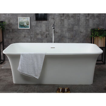 Alfi brand Rectangular Solid Surface Smooth Resin Soaking Bathtub, 67'' White Bathtub Lifestyle Front View