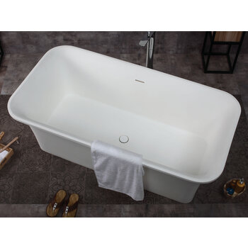 Alfi brand Rectangular Solid Surface Smooth Resin Soaking Bathtub, 67'' White Bathtub Lifestyle Overhead View