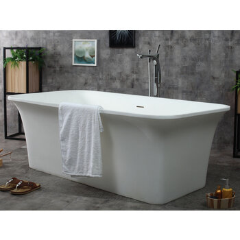 Alfi brand Rectangular Solid Surface Smooth Resin Soaking Bathtub, 67'' White Bathtub Lifestyle Angle View