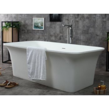67" White Rectangular Resin Soaking Bathtub