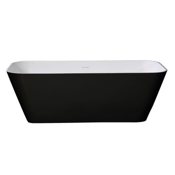 ALFI brand 67" Black & White Matte Rectangular Solid Surface Resin Soaking Bathtub, 67-3/4" W x 31-1/4" D x 23-1/4" H