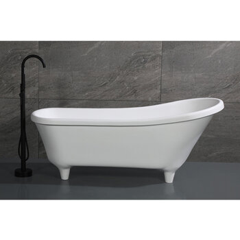 ALFI brand 68'' White Matte Clawfoot Solid Surface Resin Bathtub, 68-1/4'' W x 29-3/8'' D x 28-3/8'' H, 68'' White Matte Clawfoot Bathtub, Installed Side View