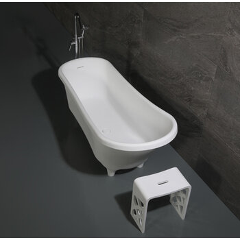 ALFI brand 68'' White Matte Clawfoot Solid Surface Resin Bathtub, 68-1/4'' W x 29-3/8'' D x 28-3/8'' H, 68'' White Matte Clawfoot Bathtub, Installed Overhead View