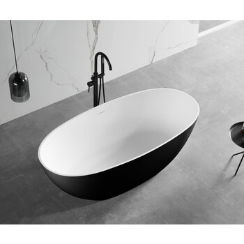 ALFI brand Oval Solid Surface Resin Soaking Bathtub, 59'' Black / White Bathtub Lifestyle Overhead View