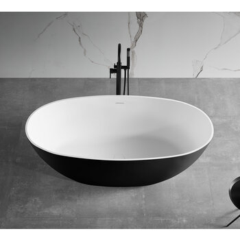 ALFI brand Oval Solid Surface Resin Soaking Bathtub, 59'' Black / White Bathtub Lifestyle Overhead Front View