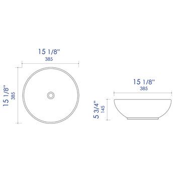 ALFI brand White Round Vessel Bowl Above Mount Ceramic Sink, 15-1/8'' Diameter x 5-3/4'' H, White Round Vessel Sink, Dimensions