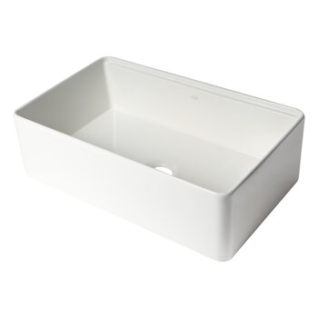 ALFI brand ABFS3320S-W White Smooth Apron Workstation 33'' x 20'' Single Bowl Step Rim Fireclay Farm Sink with Accessories, 33" W x 20" D x 10" H