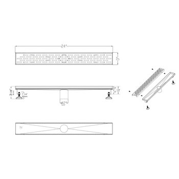 ALFI brand Linear Shower Drain with Groove Holes, Dimensions Drawing