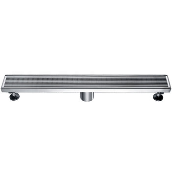 ALFI brand 24'' Modern Linear Shower Drain with Groove Lines, 24'' W x 3'' D x 3-1/8'' H, 24'' Drain w/ Groove Lines S/ Steel, Product Overhead Front View