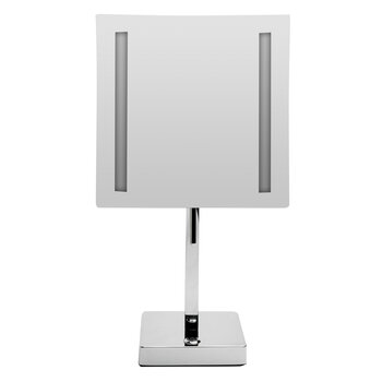 ALFI brand 8'' Tabletop Square 5X Magnifying Cosmetic Mirror with Light in Polished Chrome, 7-7/8'' W x 7-7/8'' D x 14-5/8'' H, Product Front View