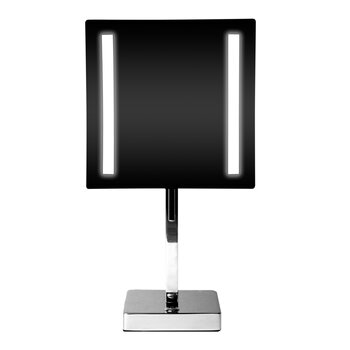 ALFI brand 8'' Tabletop Square 5X Magnifying Cosmetic Mirror with Light in Polished Chrome, 7-7/8'' W x 7-7/8'' D x 14-5/8'' H, Product LED On View
