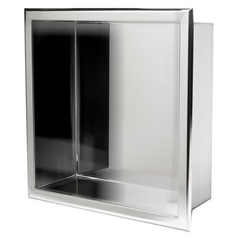 ALFI brand 12'' x 12'' Square Single Shelf Bath Shower Niche, 12'' W x 4'' D x 12'' H, 12'' x 12'' Polished Stainless Steel, Angle View